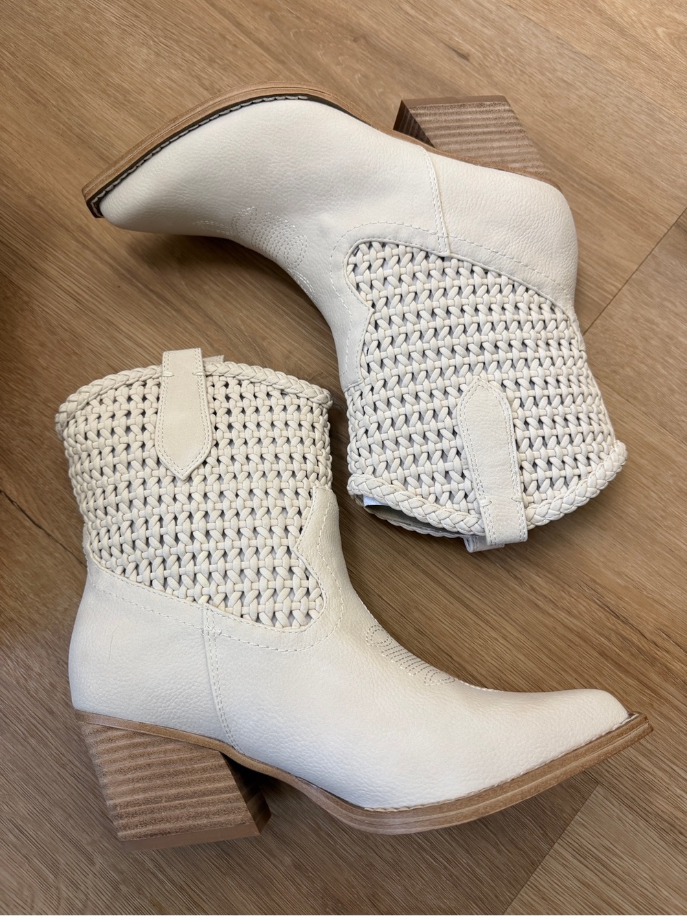 Dolce Vita Alessia Cream Woven Western Ankle Boots